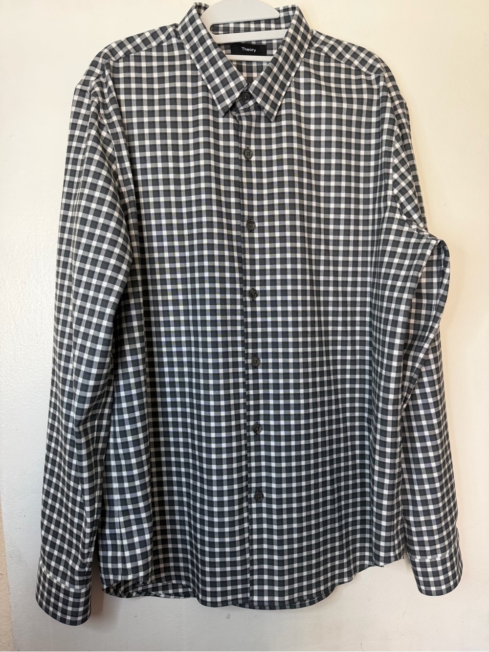 Theory Rammy NP Ombre Gingham Plaid Button Front Shirt XL Black Gray - Picture 4 of 11